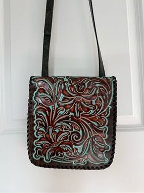 Patricia Nash Granada Leather Crossbody Purse Turquoise Western Cowboy Festival